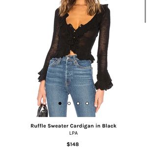 REVOLVE LPA ruffle sweater black, size s